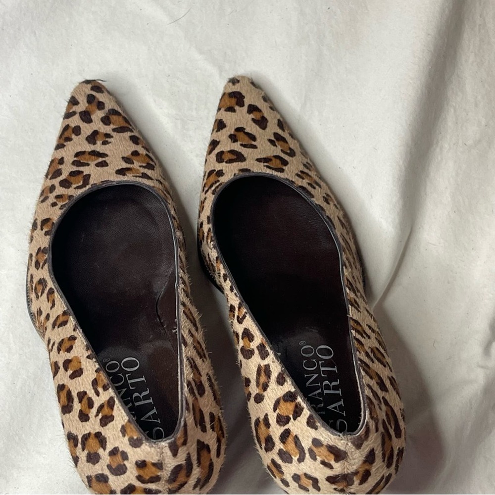 Franco Sarto | Tan Brown Leopard Print Leather Calf Hair 3” Heel Sz 8 - Picture 8 of 12